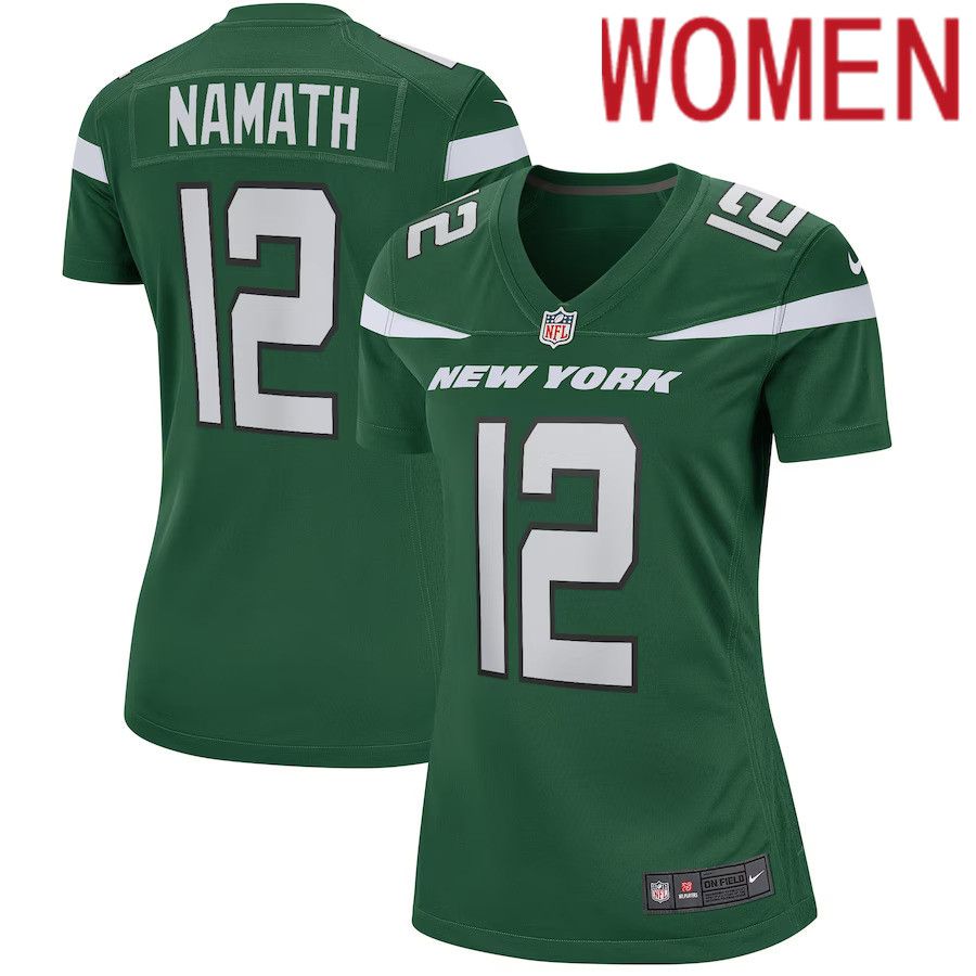 Women New York Jets 12 Joe Namath Nike Gotham Green Game Retired Player NFL Jersey
